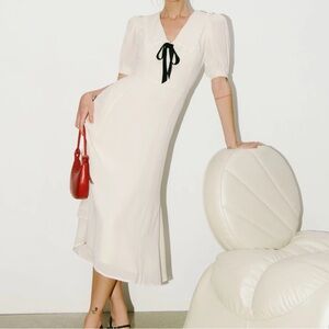 Reformation White Midi Dress with Black Accent